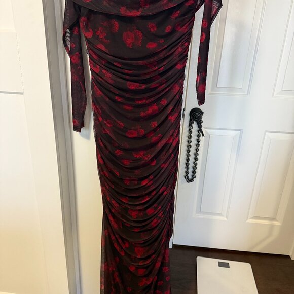 A&F Long-Sleeve Mesh Asymmetrical Draped Maxi Dress - size L - NWT - Picture 2 of 7